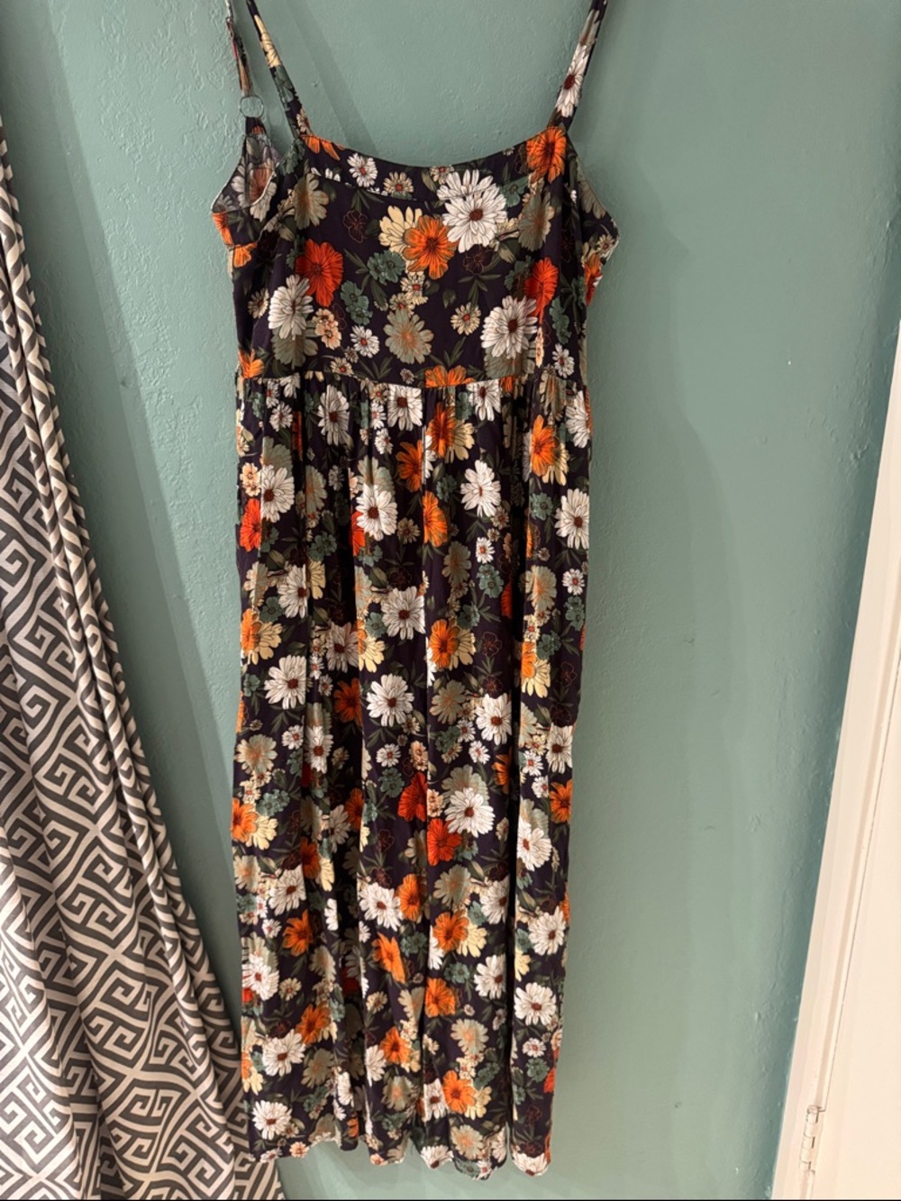 NATURAL LIFE Black Floral Maxi Jumpsuit with Orange & White Daisies